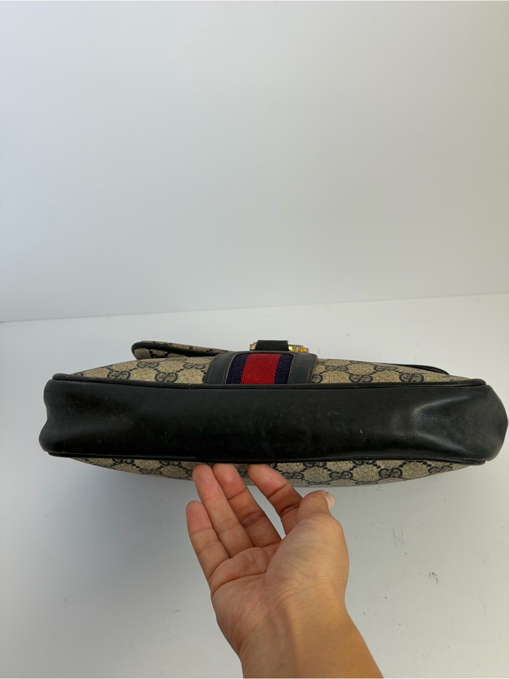 Old Vintage Gucci Orphidia Navy Blue Leather Monogram GG Supreme Shoulder Bag - Picture 8 of 12